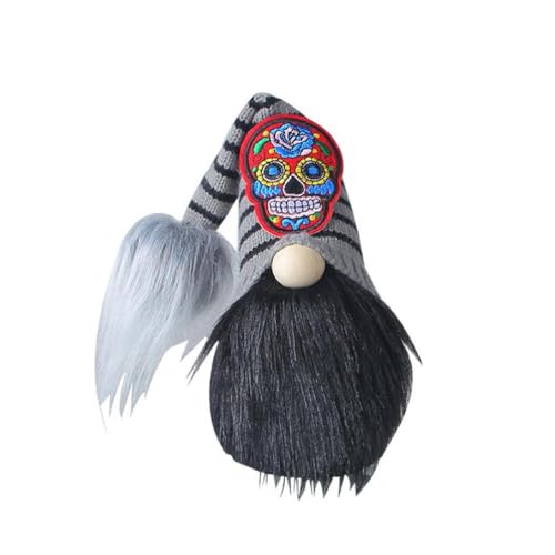 SEARUB Gnomo Halloween con Patrón Calavera Muñeco Rostro Adorno Manualidades para Festivales Hogar Comedor Bandeja Escalonada Decoración Gnomos Halloween