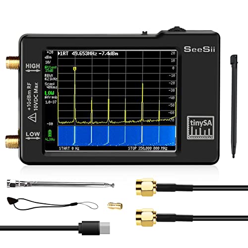 Seesii Analizador de Espectro TinySA, Analizador de Frecuencia Diminuta Portátil Actualizado V0.3.1 100kHz-960MHz Entrada MF/HF/VHF/UHF, Generador de Señal con 2,8'' Pantalla Táctil con Protección ESD