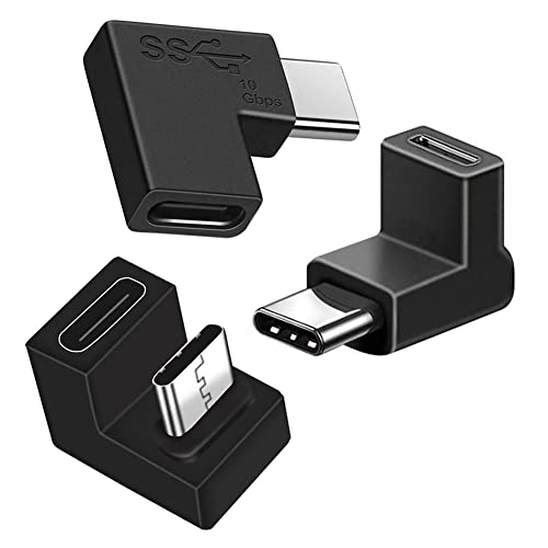 SELIACR Adaptador USB C de 90 Grados (Paquete de 3), USB C 3.1 Macho a Hembra 10Gbps OTG Adaptador Codo estéreo Compatible con USB-C Tablet Phones（3 Tipos de adaptadores de 90 Grados）