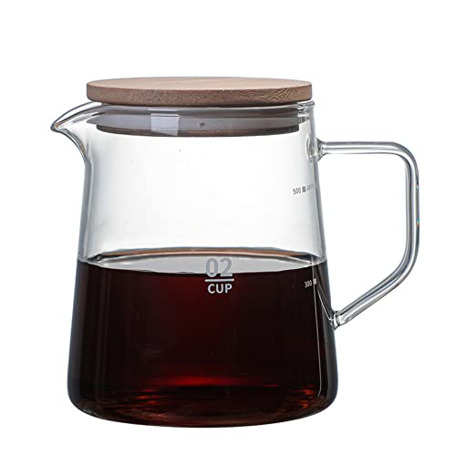 Servidor de café de vidrio, jarra de café con tapa, jarra de vidrio aislado, jarra de café, jarra transparente aislada para jugo, té, café, agua(500 ml)