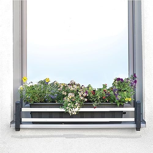 Set básico Masu SIN Elemento Decorativo, sujeta macetas Ventana alféizar Ventana Exterior, Carril telescópico, Soporte anticaida de jardineras y macetas, edición Austriaca (Antracita)