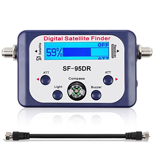 SF-95DR Buscador Digital de Satélites, Medidor de Potencia de Señal de Antena, con Pantalla LCD y Brújula, Medidor Digital de Señal de Satélite para Antenas Satelitales Remotas