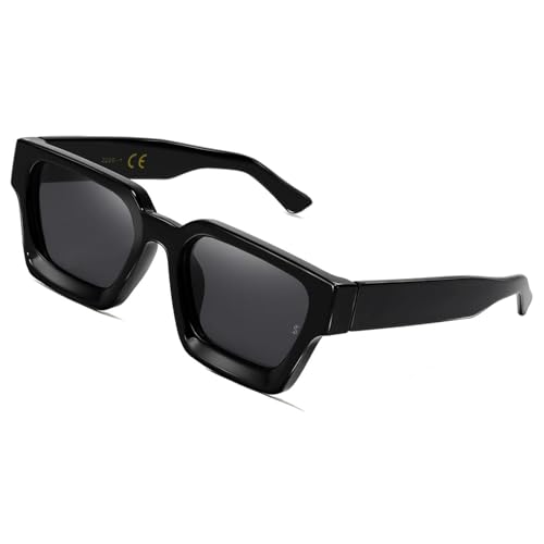 SHEEN KELLY Retangle spesse con occhiali da sole robusti rettangolari per donne uomini alla moda classici stretti piazza nera di tartaruga telaio in tela da sole