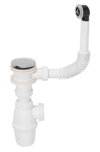 Sifón con válvula de desagüe pushup y desagüe para lavabo Modelo Quick clic-clac