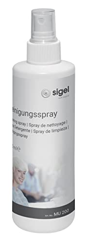 SIGEL MU200 Spray de limpieza para pizarras blancas, líquido limpiador en botella de bombeo, 250 ml