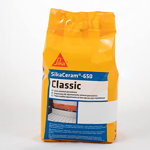 SikaCeram-650 Classic, Arena, Junta mineral porcelánica, Lechada de cemento coloreada para relleno de juntas de 1-6 mm en paramentos y pavimentos interiores y exteriores, 5 kg