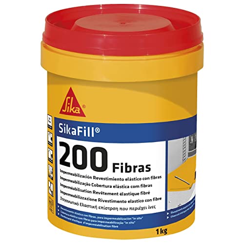 SikaFill 200 Fibras, Pintura acrílica con fibras de vidrio para impermabilización de cubiertas visitables y especial para puenteo de fisuras, Blanco, 1kg