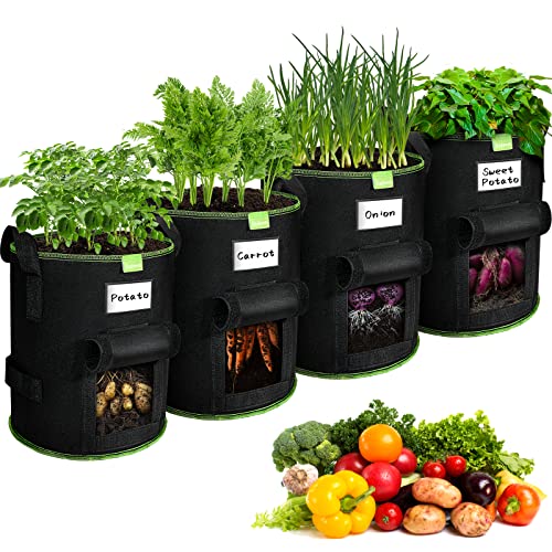 SIMBOOM Bolsa de Cultivo 4 Piezas, 40L Bolsas para Plantas Maceta de Tela para Papas Tomates Fresas