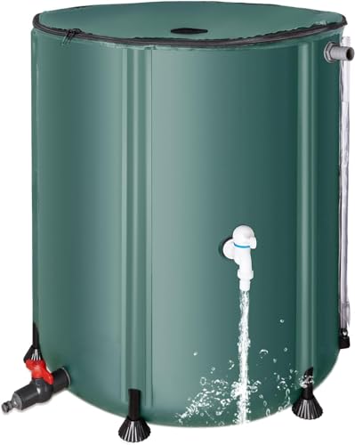 Sistema de recolección de agua de barril de lluvia, tanque de almacenamiento de agua portátil, sistema de recogida de agua de lluvia, contenedor de agua con filtro, dos espigas y kit de desbordamiento