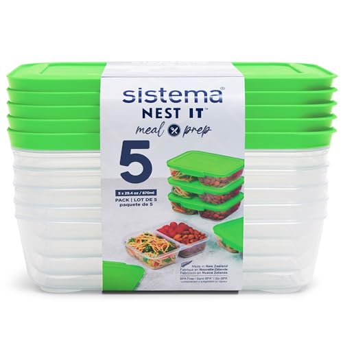 Sistema NEST IT recipientes para guardar comidas preparadas | 870 ml | Recipientes herméticos para guardar alimentos con compartimentos y tapa | Sin plástico BPA | Verde | 5 unidades