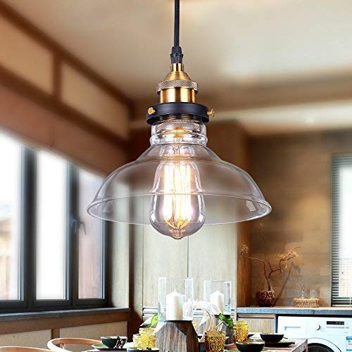 SISVIV Lámpara Colgante Cristal Industrial Vintage, Luz de Techo Retro Rústico, Iluminación Colgante E27 para Comedor Dormitorio Bar 20cm