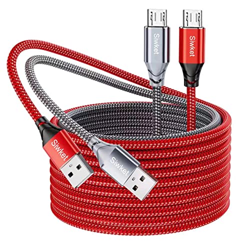 Siwket Cable micro USB de 3 m3 m, cable de carga para controlador PS4, cable de carga de nailon trenzado para Android, compatible con PS4 Slim/Pro, Huawei, Kindle