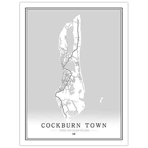 SKLHSIL Impresión De Lienzo, Estilo nórdico, minimalista, moderno, mural de pared, arte, póster, imagen Ciudad de Cockburn en el Reino Unido Mapa de la ciudad, simple, negro, blanco, ilustraciones, o