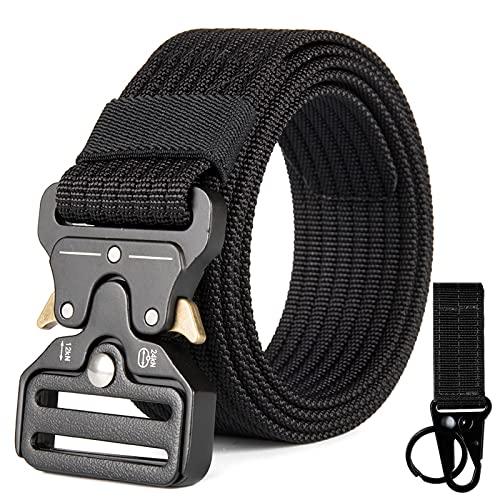 S.Lux, Cinturón de tela para hombres con una abrazadera, Cinturón de plástico YKK Cinturón de recreación hipoalergénico de secado rápido transpirable al aire libre Ejercicio físico (Negro A)
