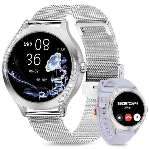 Smartwatch Mujer con Llamadas Bluetooth 1.19 Pulgadas de Pantalla Pequeña Reloj Inteligente Asistente Voz Pulsómetro Pulsera Actividad Inteligente para Android iOS(Regalo Mujer+2 Años de Garantía)