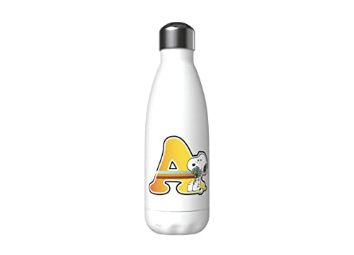 Snoopy - Botella Agua de Acero Inoxidable, Cierre Hermético, con Diseño Letra A Multicolor, 550 ml, Color Blanco , Producto Oficial (CyP Brands)
