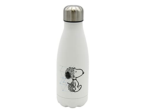 Snoopy - Botella Agua de Acero Inoxidable, Cierre Hermético, con Diseño Snoopy, 550 ml, Color Blanco, Producto Oficial (CyP Brands)
