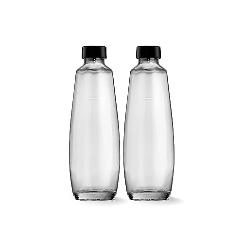 SodaStream Botellas de vidrio Bipack de 1 litro compatibles con el carbonatador Duo de 2 x 1 l, negras, 10 x 19,5 x 29
