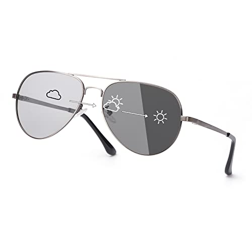 SODQW gafas de sol fotocromaticas polarizadas hombre UVA/UVB Protección (Marco de pistola de gafas polarizadas fotocromáticas)