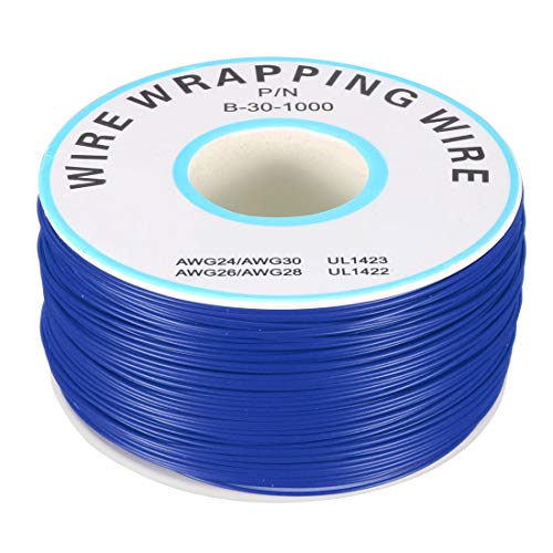 sourcing map AWG30 656.2FT Cable de envoltura de placa de prueba Soldadura de PCB Cable de cobre estañado recubierto de PVC, 1 volumen azul