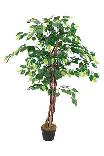 Spetebo Planta artificial de Ficus Benjamina en maceta, 115 cm, planta decorativa para interior, árbol artificial de abedul (blanco)