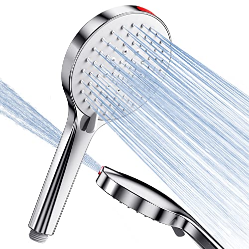 SREWOHS - Cabezal de ducha de alta presión de mano con 5 modos de chorro que aumentan la presión y ahorran agua, cabezales de ducha incorporados para limpiar bañera, azulejos y mascotas, cromado