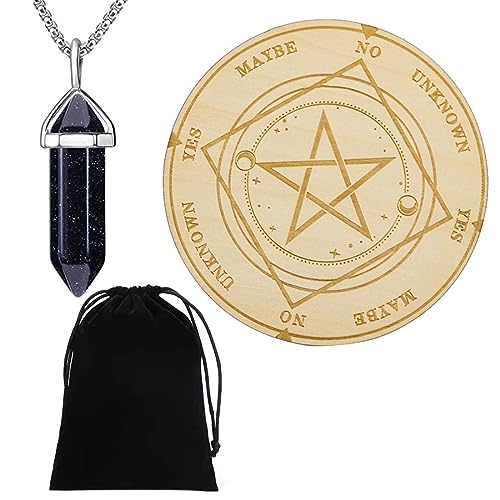 SSRDFU Astrología Tablero de Péndulo de Mensajes Metafísicos Adivinación Radiestesia, Madera Tallada con un Collar Cristal de Péndulo de Radiestesia Kit Suministros Altar Brujería