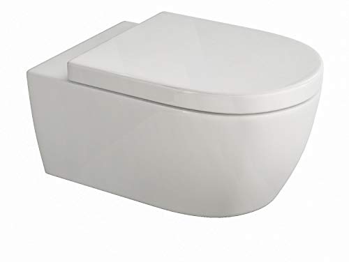 SSWW - Inodoro de pared sin borde de enjuague, incluye asiento de inodoro desmontable con cierre suave automático, varios modelos