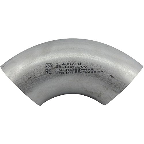 Stappert VAS7 1.4301 - Codo de acero inoxidable (90º, 30 mm de diámetro, 2,0 mm de ancho)