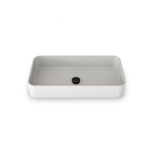 STARBATH PLUS - Lavabo sobre Encimera Solid Surface Acabado Blanco Mate Soft - Lavamanos Cuadrado sin Taladro Grifo - Ideal para Baño, Aseos y Tocador - 45 x 28 x 12 cm