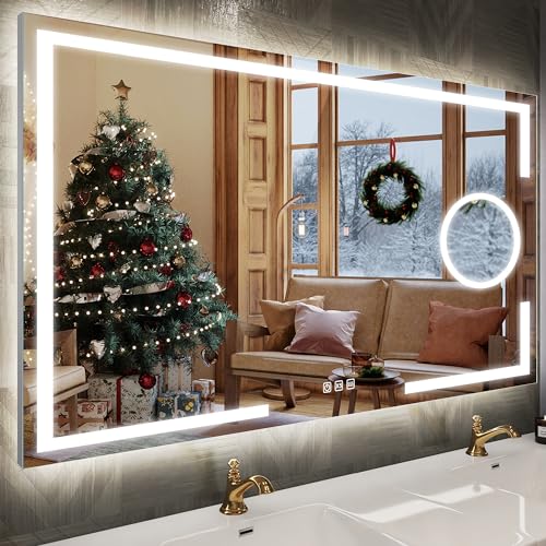 STARLEAD Espejo de baño LED, 120 x 70 cm, Espejo de baño con iluminación, Espejo de Pared con Interruptor táctil, IP44, bajo Consumo Clase energética A++