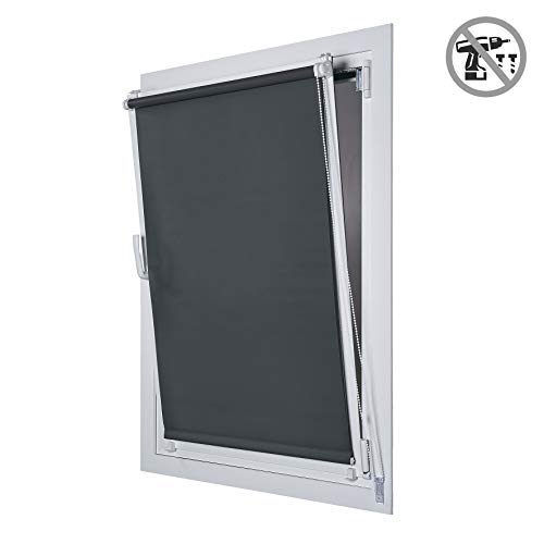 STORESDECO - Estor Enrollable Opaco EasyFix, Fácil Instalación Sin Taladrar, Ideal para Ventanas Abatibles | Color Gris, 75 cm x 180 cm