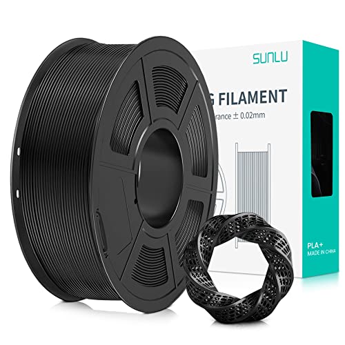 SUNLU Filamento PLA+ 1.75 mm, Filamento para impresora 3D PLA Plus 1KG，Mejora de la resistencia,Neatly Wound, Filamento de impresión 3d PLA+, Precisión dimensional +/- 0.02mm, Negro