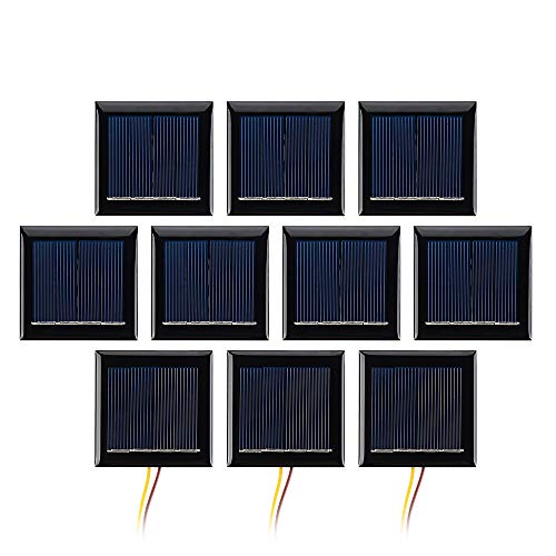 SUNYIMA 10Pcs 2V 130mA Micro paneles solares células solares fotovoltaicas con cables solares placa epoxi DIY proyectos juguetes 54mm x 54mm/2,13 "x 2,13"