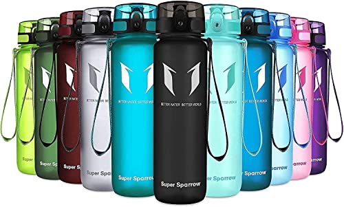 Super Sparrow Botella de Agua Deportiva - 750ml - Sin BPA (Mate- Negro)