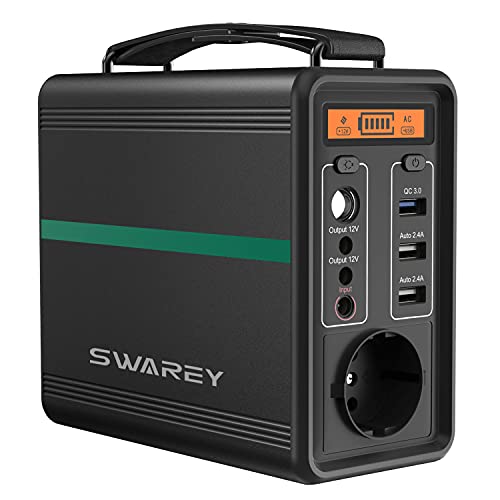 SWAREY Estación de Energía Portátil 166Wh, 150W (Pico 300W) Generador Solar Portátil con Batería LiFePO4, 230V AC, 3 Puertos USB, Energía de Emergencia para Camping Viajes Exterior RV Inicio