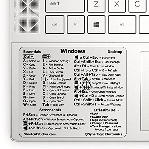SYNERLOGIC Windows PC Referencia teclado atajo vinilo adhesivo, sin residuos, para cualquier PC portátil o de escritorio LG: 3.5 x 2.95 pulgadas (transparente)
