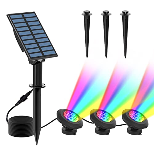 T-SUN Luces Solares para Estanques 3 Luces Para Estanques Lámpara Sumergible 18 LED Proyector de Luz RGB Cambio de Color IP65 Foco Solar Impermeable para Jardín al Aire Libre Patio Lluminación