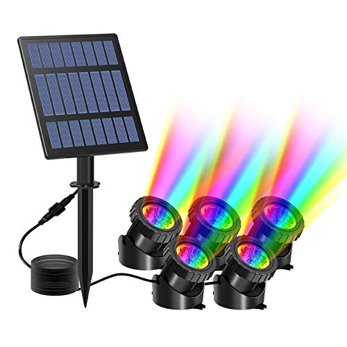 T-SUN Luces solares para estanques, 5 luces para estanques Lámpara sumergible 30 LED Proyector de luz RGB Cambio de color IP65 Foco solar impermeable para jardín al aire libre Patio Iluminación.