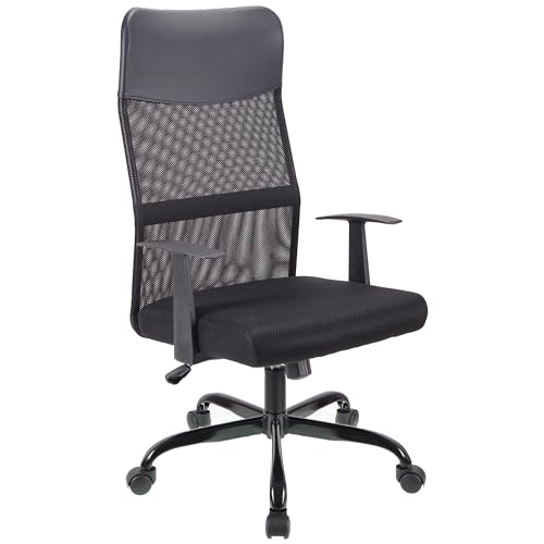 T-THREE.Silla de Oficina de Malla con Respaldo Alto y Ajustable, con reposacabezas y Soporte Lumbar, Regulable en Altura, función de balanceo de 360°, Adecuada para la Oficina en casa