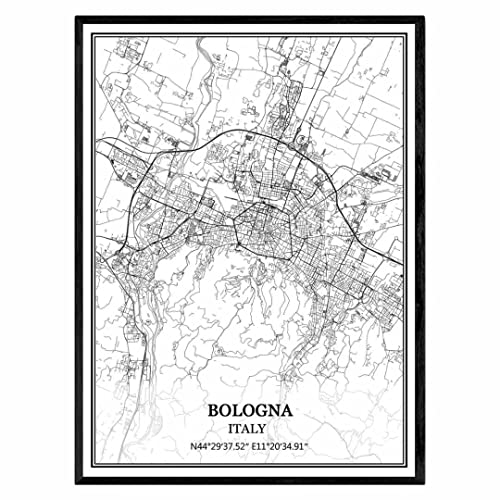TANOKCRS Bolonia Italia Mapa de pared arte lienzo impresión cartel obra de arte sin marco moderno mapa en blanco y negro recuerdo regalo decoración del hogar