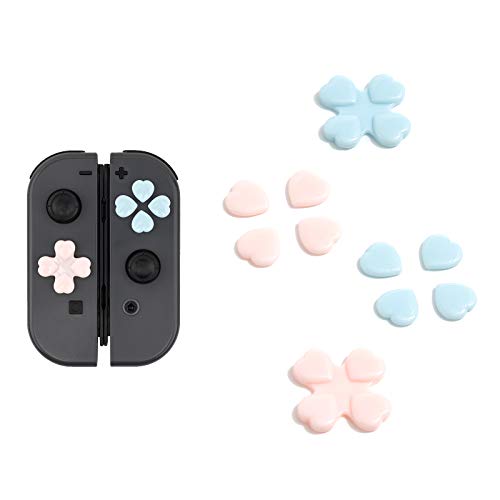 Tapas de botón de corazón GeekShare compatibles solo con Nintendo Switch, cubierta de joystick de PC, 4 piezas - rosa y azul