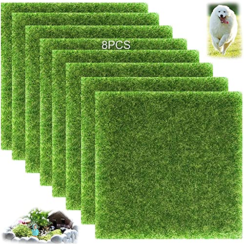 Tapete de césped artificial de 8 piezas, tapete de césped artificial de hada realista para césped en miniatura, césped para perros de jardín de aspecto natural y realista (15 * 15 cm)