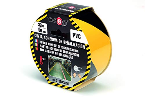 Target C13NA3350 - Cinta de Señalización - Adhesiva - 33M x 50mm - Suelo - Advertencia - Señalización - Seguridad - Marcar - Amarilla y Negra