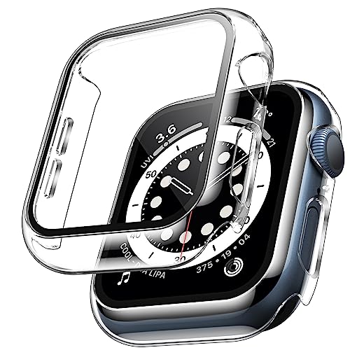TAURI Protector de Pantalla Apple Watch Serie 6 / SE/Series 5 / Serie 4 44mm Funda con Cristal Templado [2-Piezas], HD Protección Completa Carcasa para iWatch - Transparente