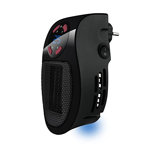 Taurus Tropicano Plug Heater Mini cerámico portátil, Ligero y Compacto, Calefactor sin Cable, termostato programable, 2 intensidades de caudal, Modo enfriamento, 500 W, Plastic, Negro