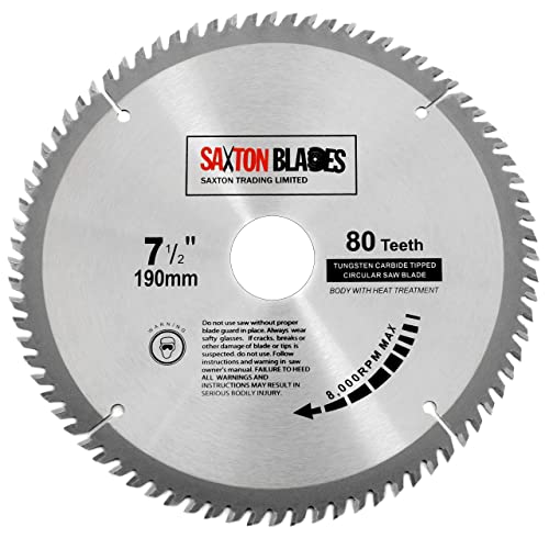 TCT19080T Saxton TCT - Hoja de sierra circular para madera, 190 mm x 30 mm x diámetro x 80 T para Bosch Makita Dewalt