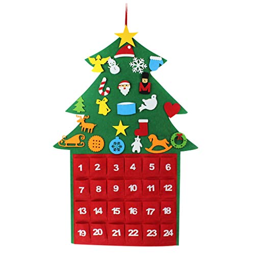 TDEOK Calendario con decoración navideña, bolsillos, fieltro, Navidad, Adviento, grande, decoración del hogar, regalos para amantes de las plantas (multicolor, talla única)