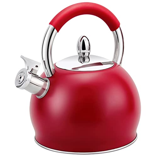Tea Kettle for Stovetop, Vintage Whistling Tea Kettles, Stainless Steel Teapots with Cool Touch Ergonomic Handle for Induction | Gas | | Halogen | Radiant (Color : Rot, Size : 3 liter)