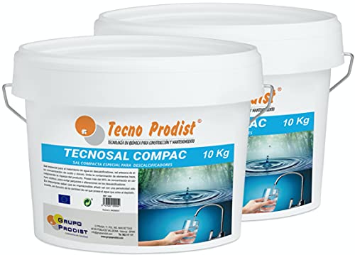 Tecno Prodist TECNOSAL COMPAC- Sal compacta Especial para descalcificadores - Pack 2 Cubos de 10 kg - Fácil aplicación, más Comodidad Más Comodidad